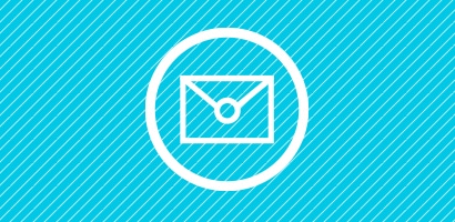 Circular white icon of a sealed envelope on a cyan background.
