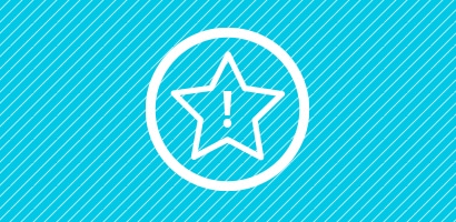 Circular white icon of an exclamation point inside a five-pointed star on cyan background.

